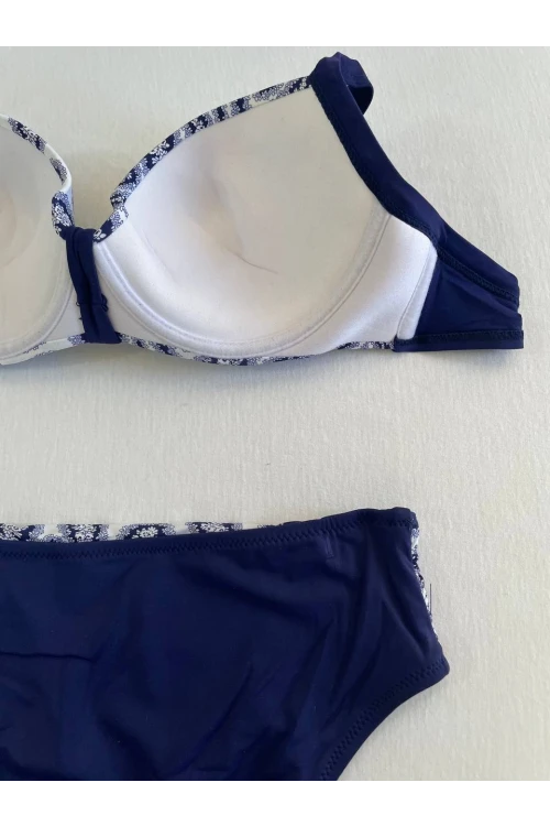 Kadın Lacivert Beyaz Etnik Desen Bikini Takımı HZL25S-LC213
