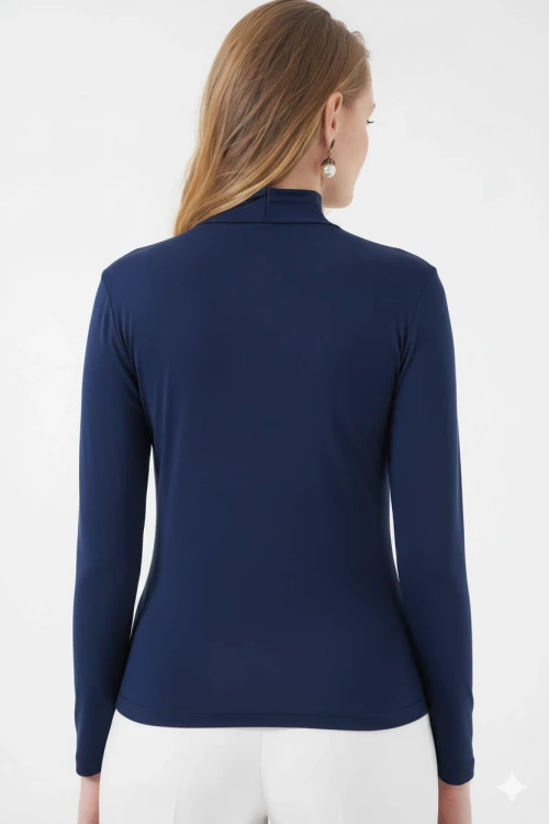 Kadın Lacivert Büzgü Detay Balıkçı Yaka Sandy Bluz HZL25W-BD19251