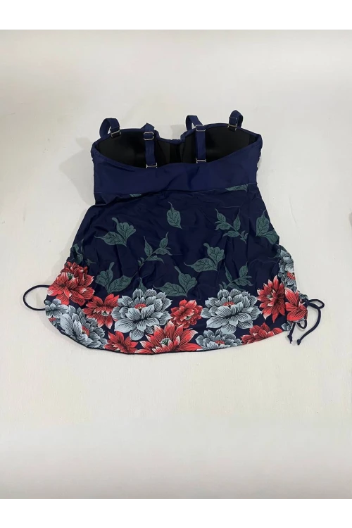 Kadın Lacivert Çiçek Desenli Elbise Model  Slipli Tankini HZL24S-LC4009