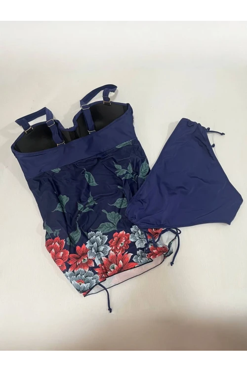 Kadın Lacivert Çiçek Desenli Elbise Model  Slipli Tankini HZL24S-LC4009