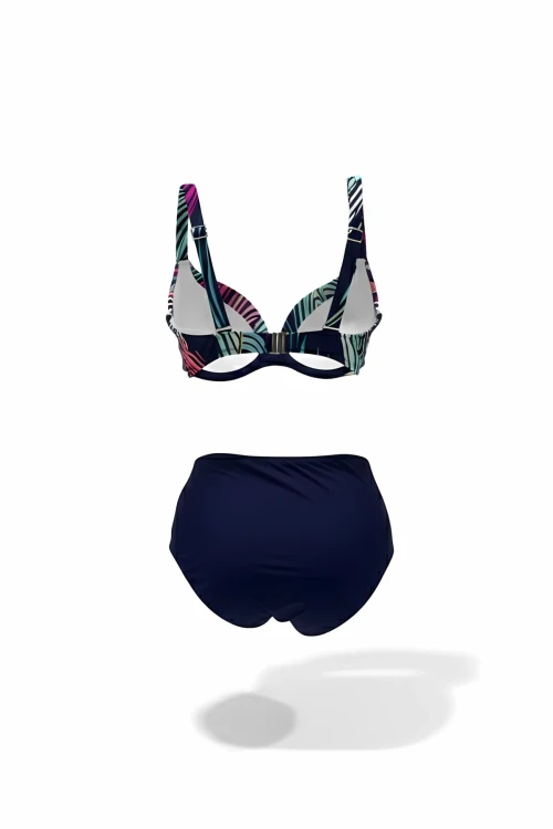 Kadın Lacivert Çok Renkli Büyük Beden Astarlı Bikini Takım HZL25S-LC21202