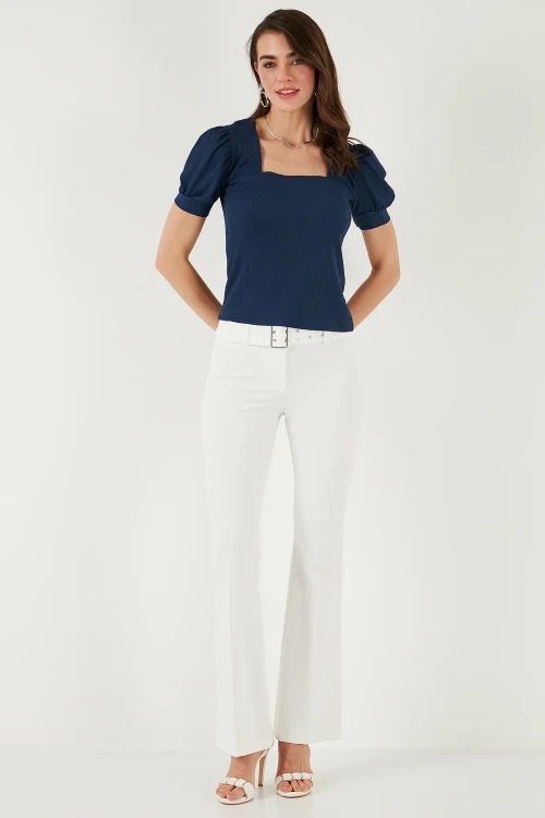 Kadın Lacivert Kare Yaka Örme Bluz HZL22W-BD104091