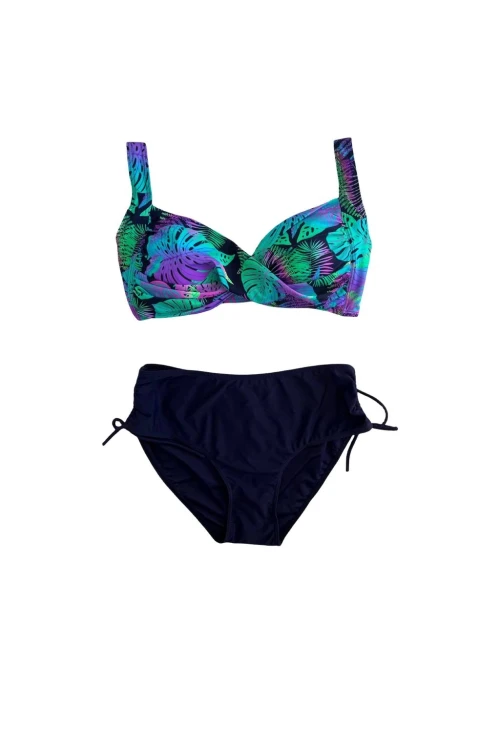 Kadın Lacivert Turkuaz Desenli Astarlı Bikini Takımı HZL25S-LC3832