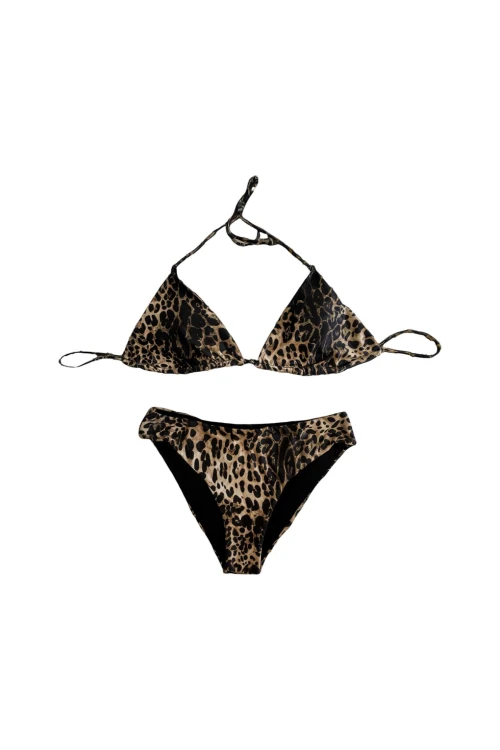Kadın Leopar Desen Boyundan Bağlamalı Etekli  Bikini Takımı HZL25S-LC3220
