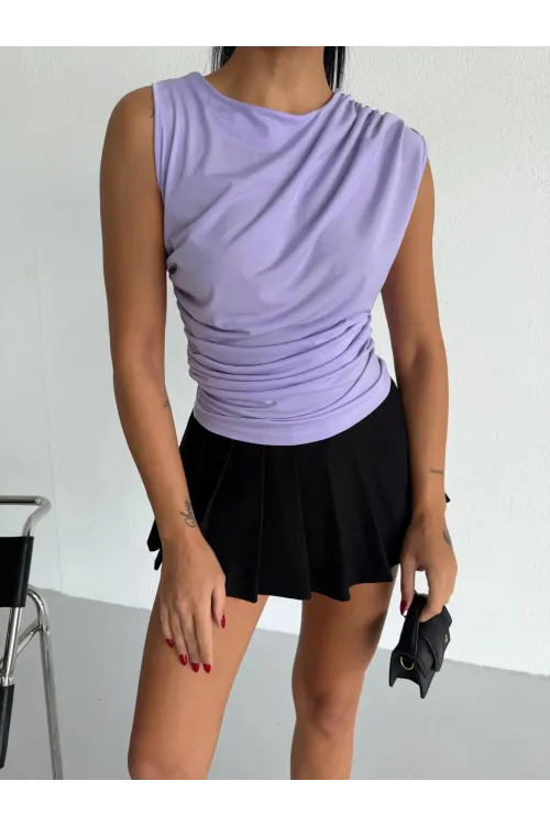 Kadın Lila Büzgülü Kolsuz Sandy Bluz HZL26W-FRY122751