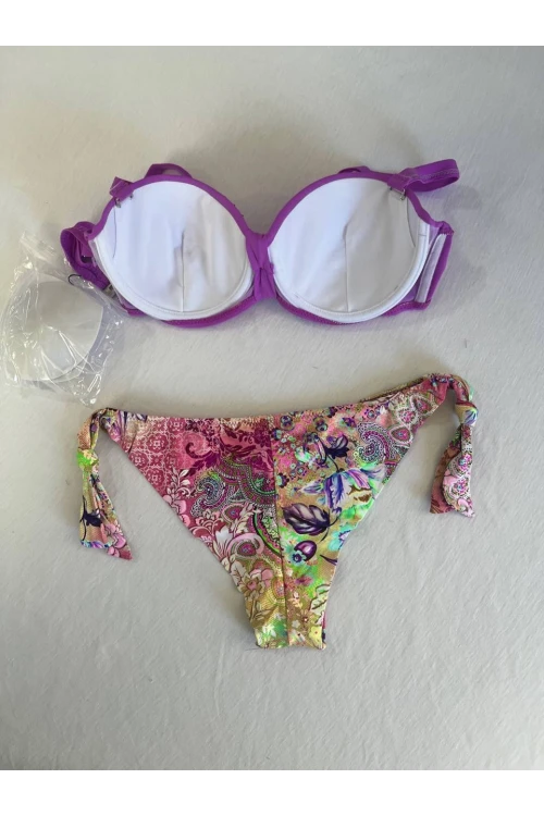 Kadın Lila Taş İşlemeli 3 Parça Bikini Takım HZL25S-LC3315