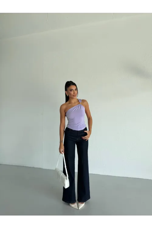 Kadın Lila Tek Omuz Gold Metal Detaylı Sandy Bluz HZL26S-FRY123821