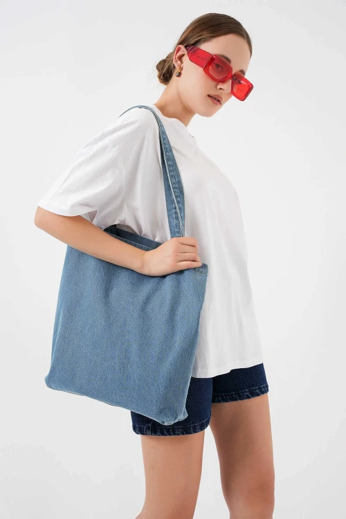 Kadın Mavi Kot Kumaş Cepsiz Omuz Çanta HZL25S-BD10231