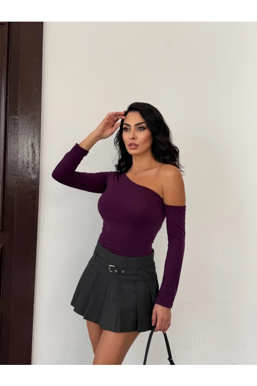 Kadın Mor Asimetrik Yaka Drapeli Sandy Bluz HZL25S-FRY123361