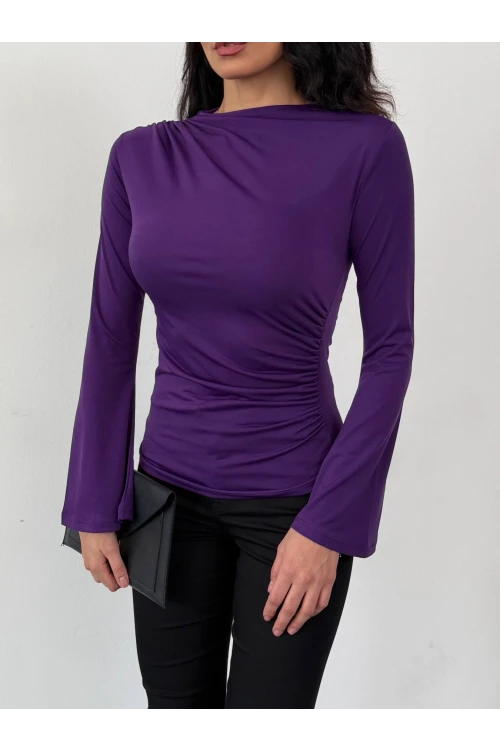 Kadın Mor Drape Detaylı İspanyol Kol Sany Bluz HZL25W-FRY123431