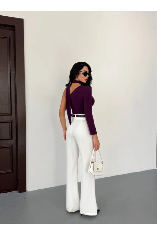 Kadın Mor Fularlı Sandy Kumaş Asimetrik Kesim Bluz HZL25S-FRY123371