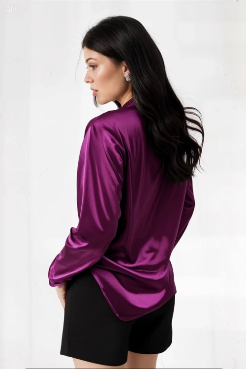 Kadın Mor Hafif Dökümlü Saten Yüzeyli Gömlek Hzl22w-bd139641