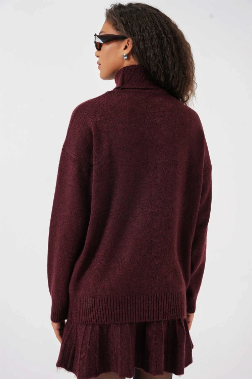 Kadın Mürdüm Kazak Etek Triko İkili Takım HZL25W-BD1102641