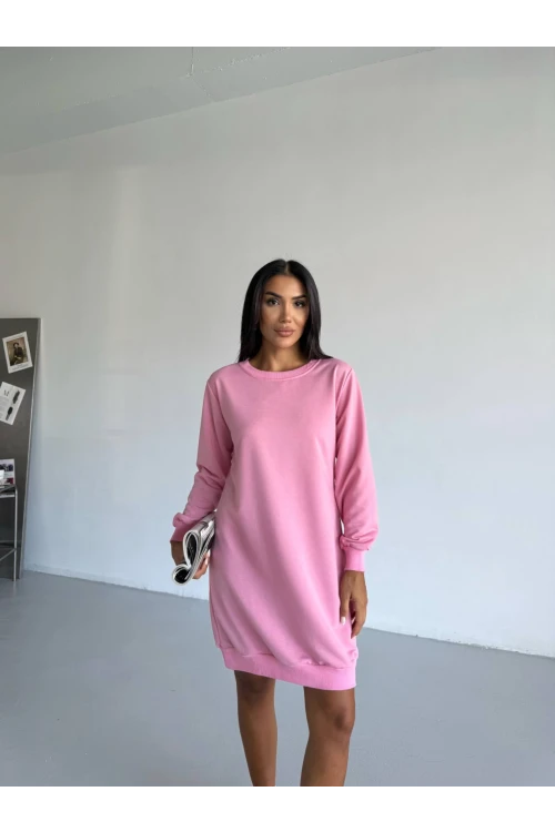 Kadın Pembe Bisiklet Yaka 2 iplik Günlük Rahat Elbise HZL25W-FRY123451