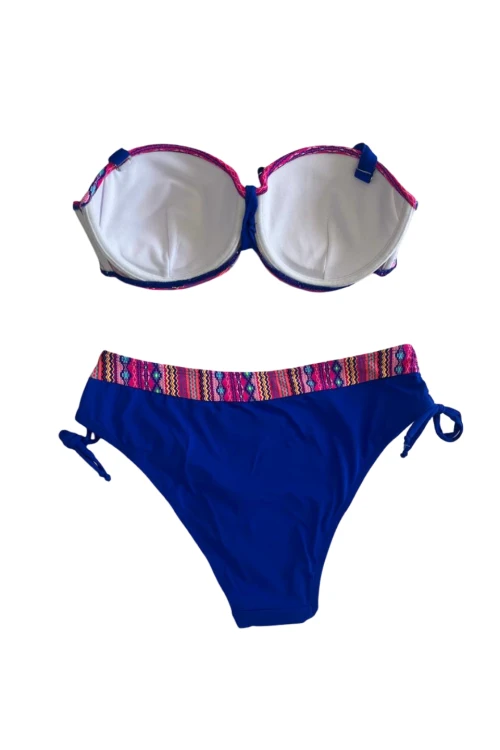 Kadın Pembe Saks Mavi Etnik Desenli Astarlı Bikini Takımı HZL25S-LC22626