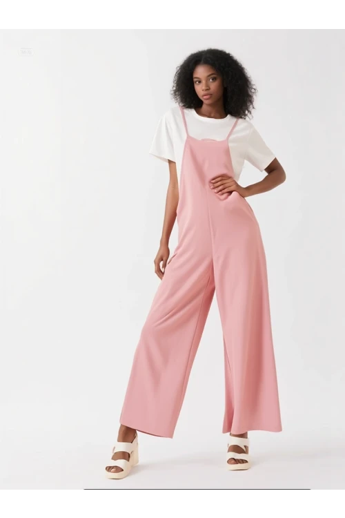 Kadın Pudra Ayarlanabilir Askılı Cepli Bol Paça Bahçıvan Tulum HZL22S-BD170191