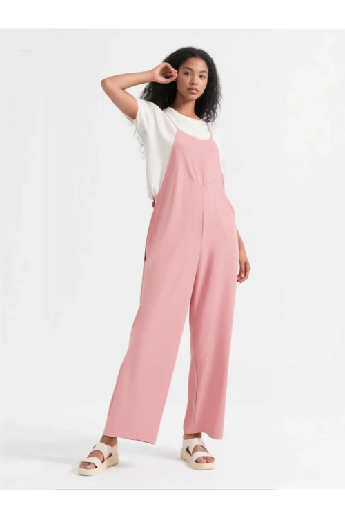 Kadın Pudra Ayarlanabilir Askılı Cepli Bol Paça Bahçıvan Tulum HZL22S-BD170191