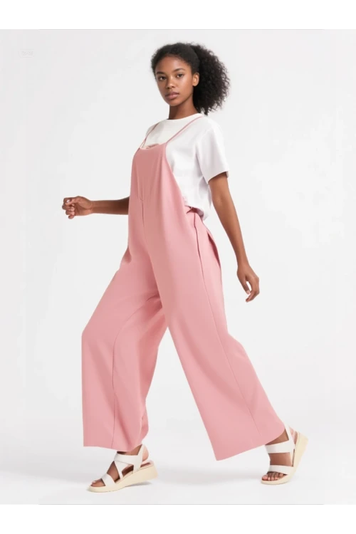 Kadın Pudra Ayarlanabilir Askılı Cepli Bol Paça Bahçıvan Tulum HZL22S-BD170191