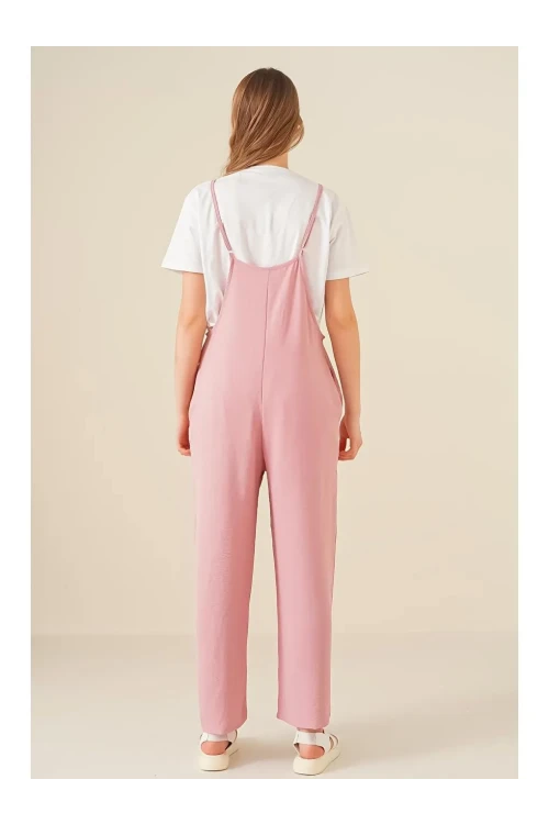 Kadın Pudra Ayarlanabilir Askılı Cepli Bol Paça Bahçıvan Tulum HZL22S-BD170191