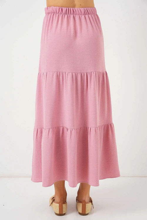 Kadın Pudra Beli Lastikli Ayrobin Uzun Etek HZL25S-BD180481