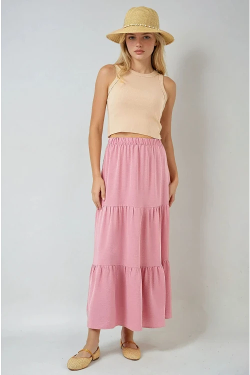 Kadın Pudra Beli Lastikli Ayrobin Uzun Etek HZL25S-BD180481