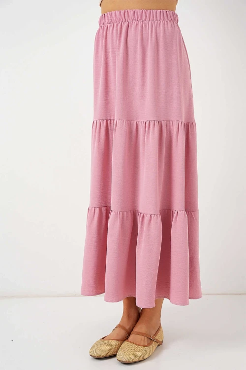 Kadın Pudra Beli Lastikli Ayrobin Uzun Etek HZL25S-BD180481