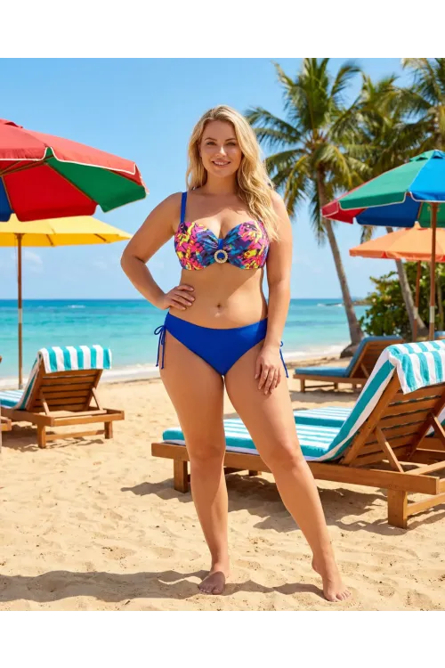 Kadın Saks Mavi Renk Desenli Toka Detaylı  Astarlı Bikini Takım HZL25S-LC3322