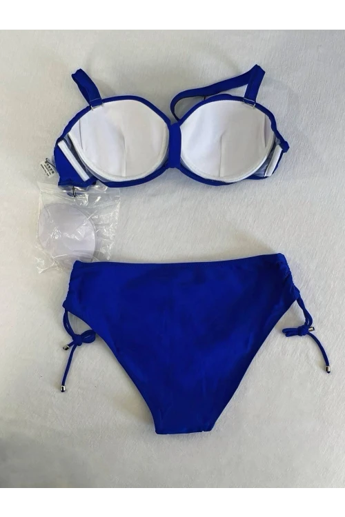 Kadın Saks Mavi Taş İşlemeli Astarlı Bikini Takım HZL25S-LC3361