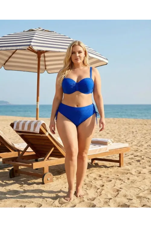 Kadın Saks Mavi Taş İşlemeli Astarlı Bikini Takım HZL25S-LC3361