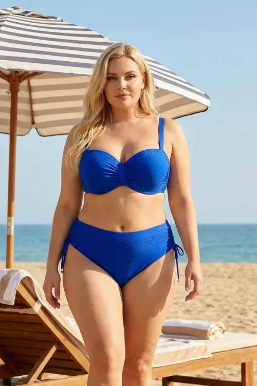 Kadın Saks Mavi Taş İşlemeli Astarlı Bikini Takım HZL25S-LC3361