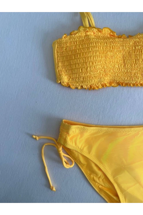 Kadın Sarı Büzgülü Astarlı Bikini Takım HZL25S-LC3349