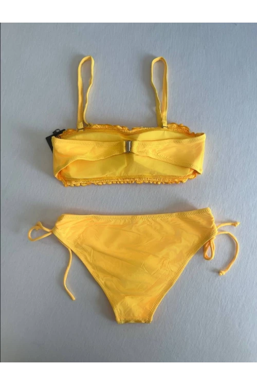 Kadın Sarı Büzgülü Astarlı Bikini Takım HZL25S-LC3349