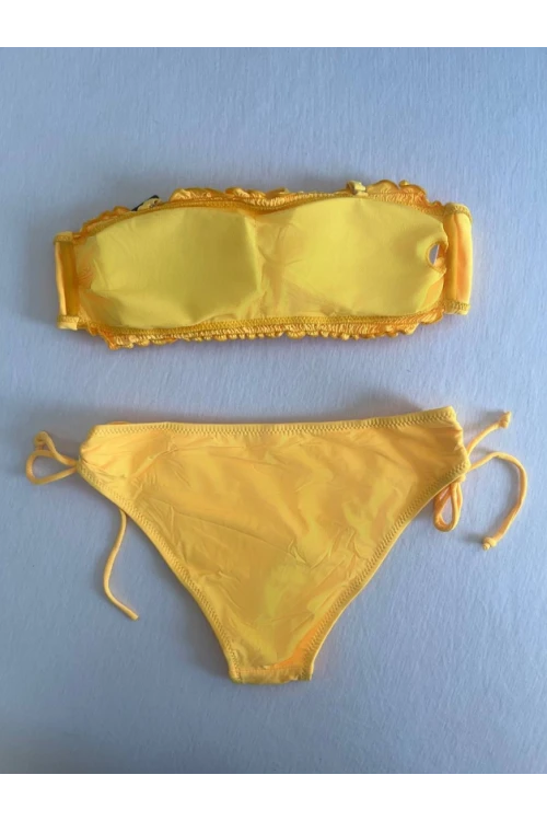 Kadın Sarı Büzgülü Astarlı Bikini Takım HZL25S-LC3349