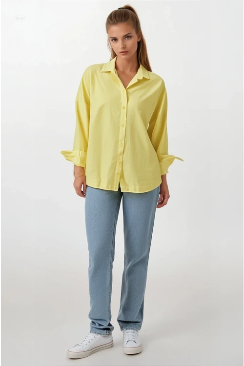 Kadın Sarı Oversize Uzun Basic Gömlek Hzl22w-bd139001