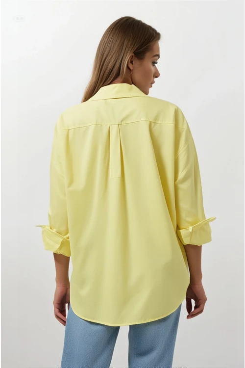 Kadın Sarı Oversize Uzun Basic Gömlek Hzl22w-bd139001
