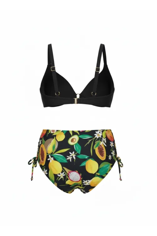 Kadın Siyah Aksesuar Detaylı Tropikal Desen Büyük Beden Bikini Takım HZL25S-LC3343