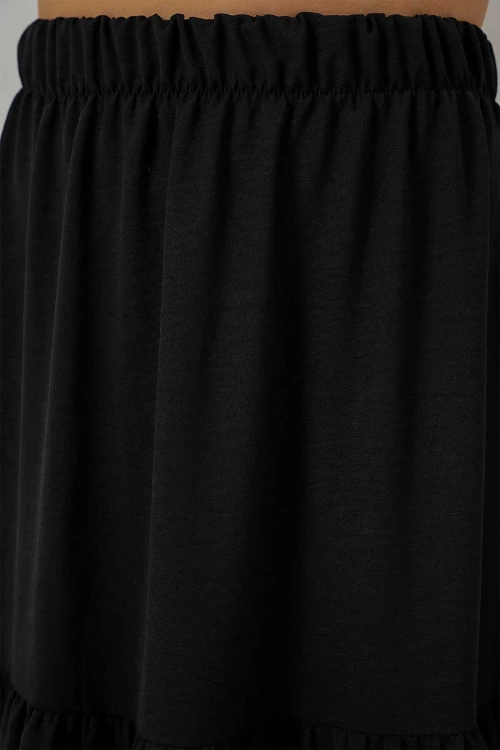 Kadın Siyah Beli Lastikli Ayrobin Uzun Etek HZL25S-BD180481