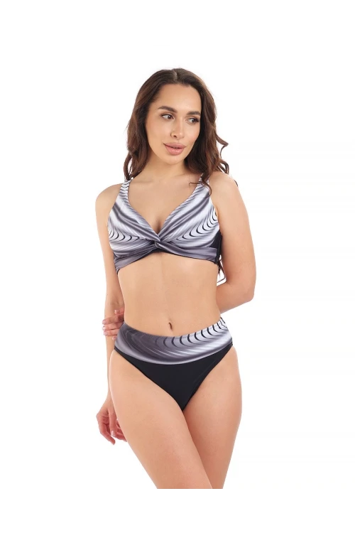 Kadın Siyah Beyaz Desenli Yüksel Bel Astarlı Bikini Takımı HZL25S-LC22315-5