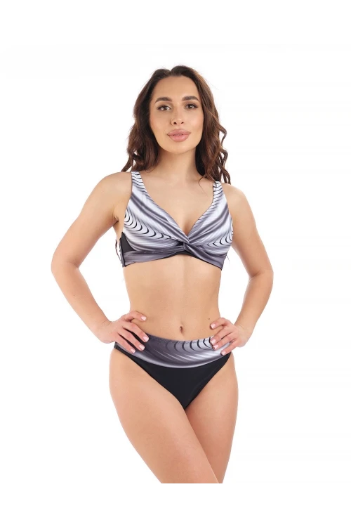 Kadın Siyah Beyaz Desenli Yüksel Bel Astarlı Bikini Takımı HZL25S-LC22315-5