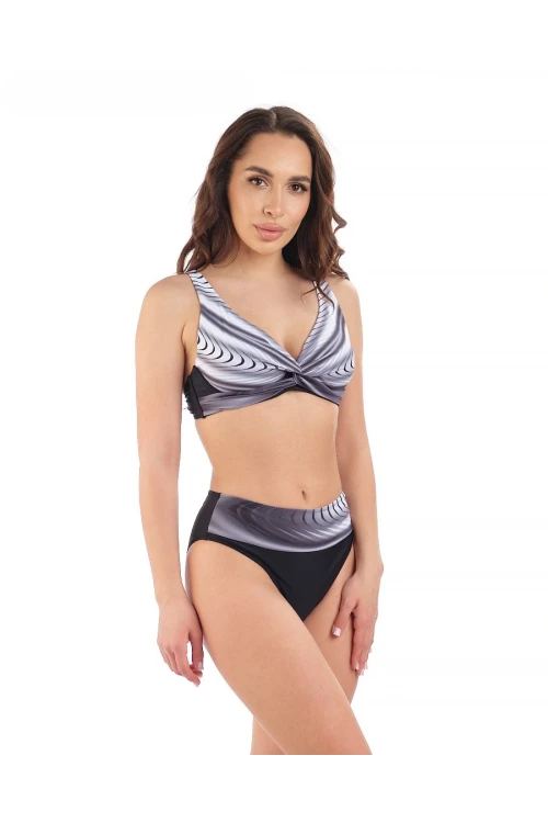 Kadın Siyah Beyaz Desenli Yüksel Bel Astarlı Bikini Takımı HZL25S-LC22315-5
