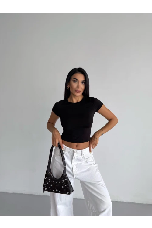 Kadın Siyah Bisiklet Yaka Sandy Bluz HZL25S-FRY123191