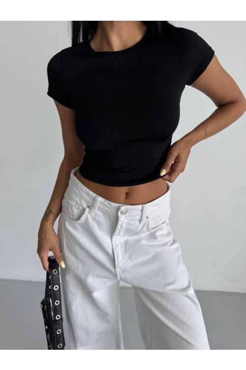 Kadın Siyah Bisiklet Yaka Sandy Bluz HZL25S-FRY123191