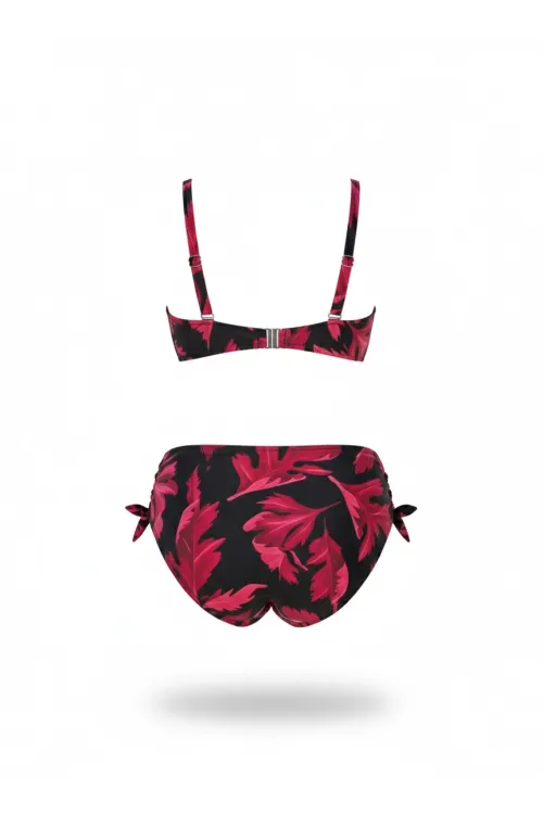 Kadın Siyah Bordo Taş İşlemeli Büyük Beden Bikini Takım HZL25S-LC3337