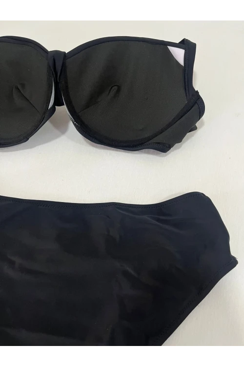 Kadın Siyah Çok Renk Desenli  Astarlı Büyük Beden Bikini Takımı HZL25S-LC06