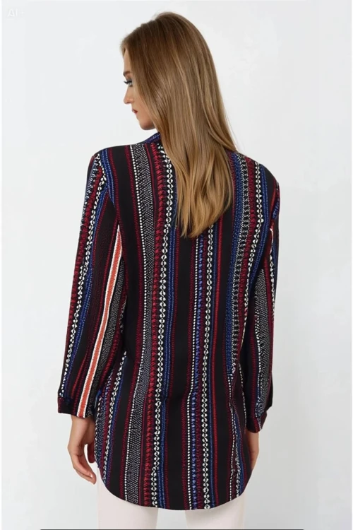 Kadın Siyah Etnik Desenli Çok Renkli Viskon Gömlek HZL23W-BD137851