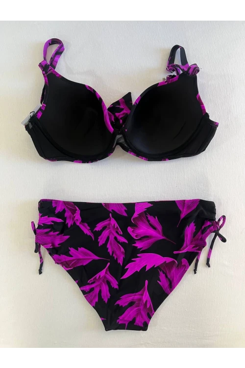 Kadın Siyah Mor Taş İşlemeli Büyük Beden Bikini Takım HZL25S-LC3337