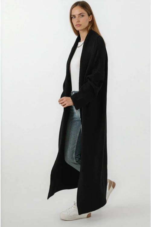 Kadın Siyah Oversize Uzun Triko Hırka HZL25W-BD1103041