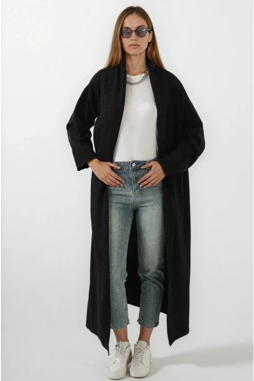 Kadın Siyah Oversize Uzun Triko Hırka HZL25W-BD1103041