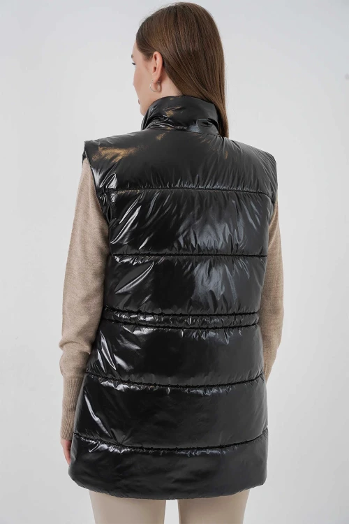 Kadın Siyah Parlak Astarlı Şişme Yelek HZL25W-BD152181
