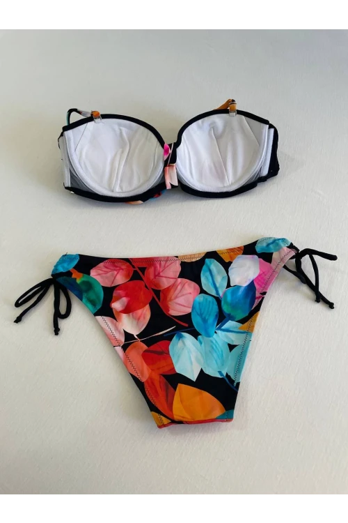 Kadın Siyah Taş İşlemeli Astarlı Bikini Takım HZL25S-LC207